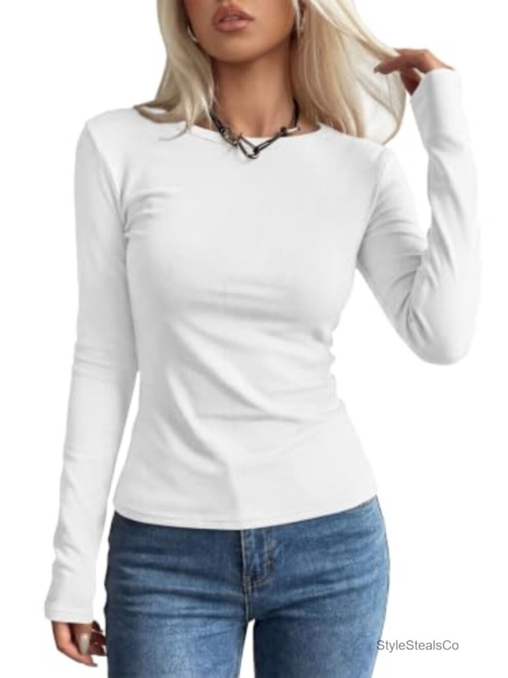 Women's Boat Neck Ribbed Knit Long Sleeve T-Shirt Fitted Basic Tee